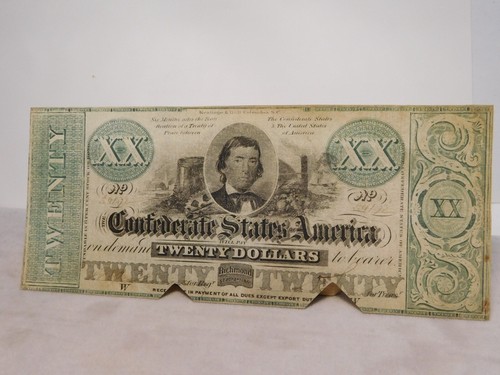 1861 Confederate $20 note T-21 cut-out cancel - Picture 2 of 17