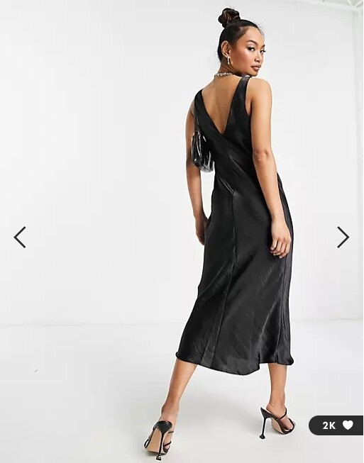 ASOS DESIGN bias cut black satin midi slip dress w/soft v neckline detail |  eBay