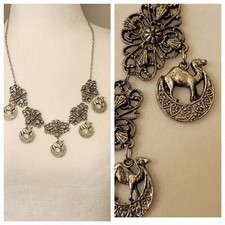 VTG Camel Crescent Moon Pendant Necklace – Ornate Metalwork Boho Statement Piece
