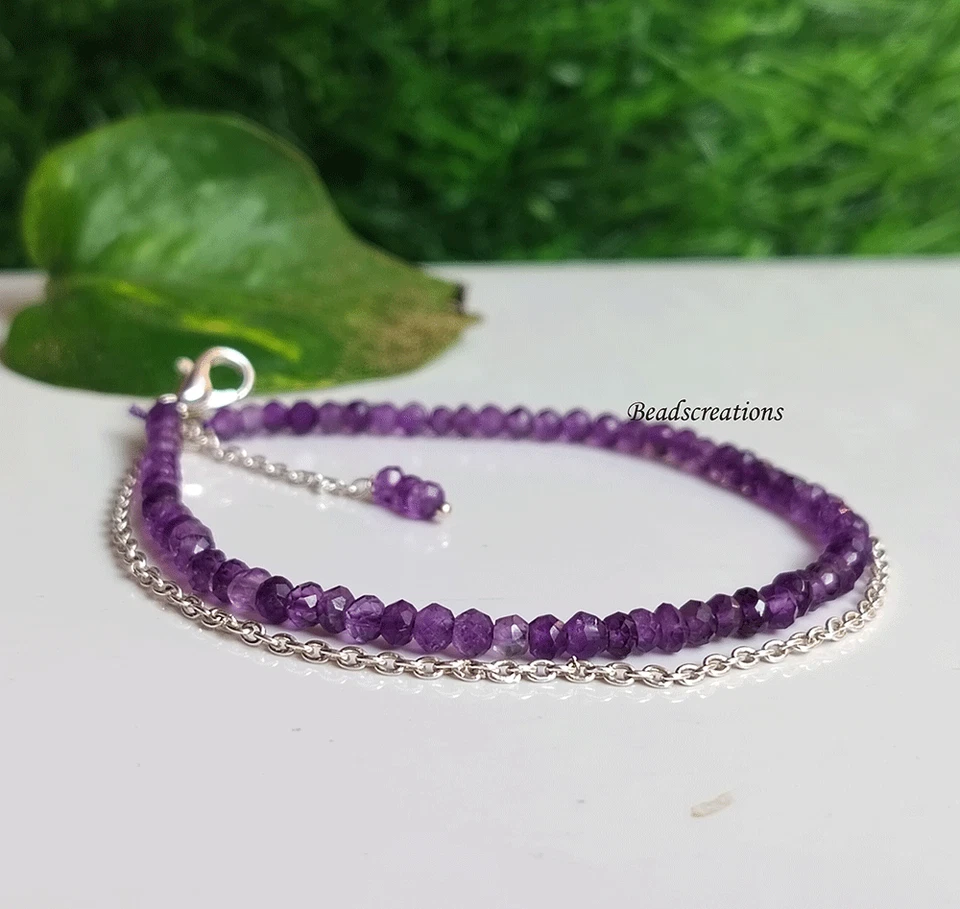 Ожерелья из чистого серебра с гранеными бусинами из натурального фиолетового аметиста - Изображение 3 из 4