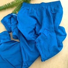 Vintage 80s Shiny Blue Nylon Lined Windbreaker Winter Track Pants  XS