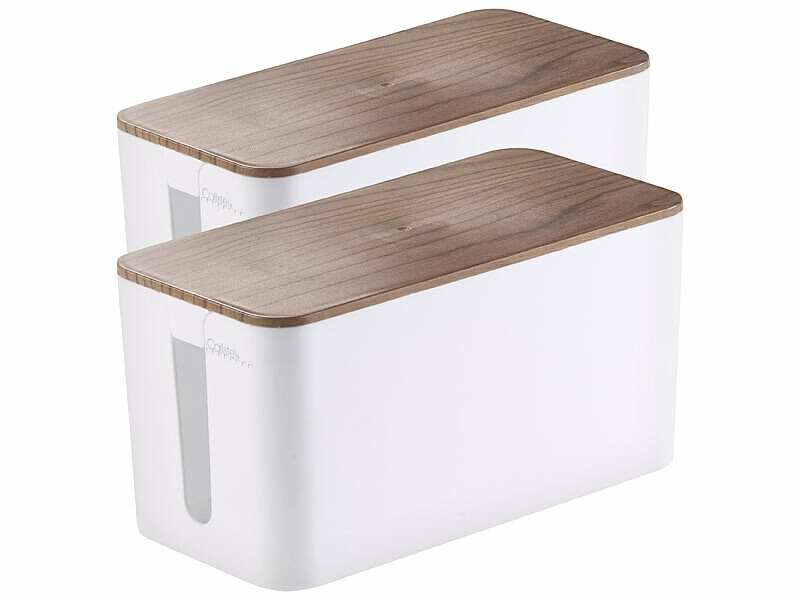Boîte de rangement pour multiprise Callstel aspect noyer de 23 cm