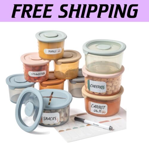 Set of 10 Silicone Baby Food Storage Containers with Airtight Double Seal Lids