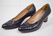 Vintage Leather Heels Size 7 70s Salvatore Ferragamo Glossy Black Made Italy