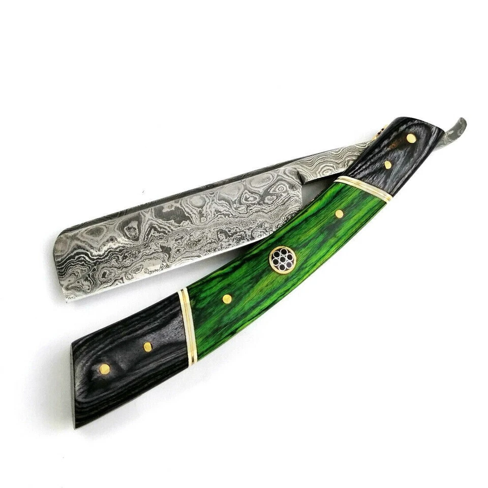 Damascus Steel Straight Razor Cut Throat Barber Salon Shaving Razor Wood Handle - image 4 of 4