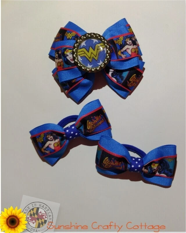 Wonder Woman Inspired Hair Bow Set of 3 - Image 3 of 4