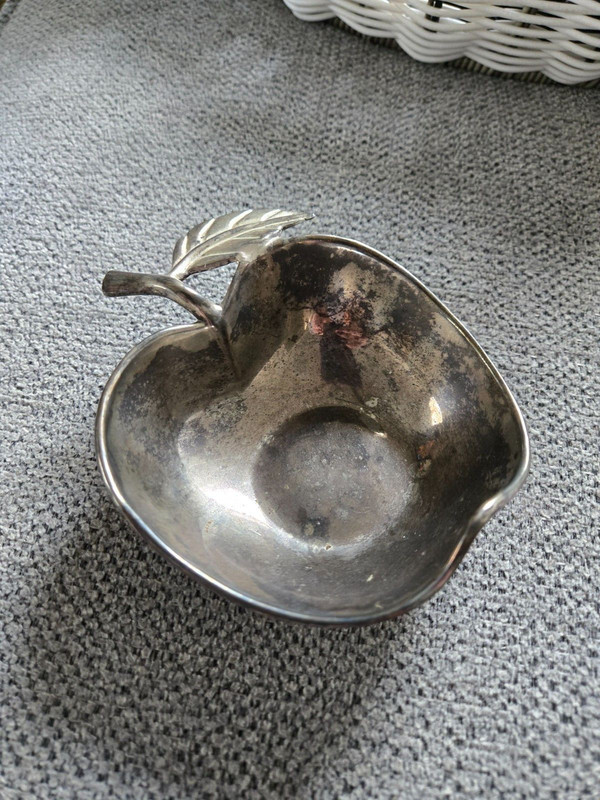 Vintage Silverplate Apple Dish Jewelry Candy Trinket Dish Apple Shape Dish