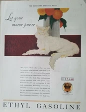 1931 Ethyl gasoline gas white kitten cat let your motor purr ad