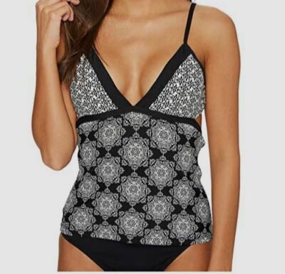 $77 Ella Moss Women Black Medallion Melody Tankini Top Swimwear Size X-Small