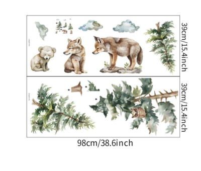 Adorable Watercolor Wolf Wall Decals - Cute Forest Animal Stickers, Peel & Stick, Removable, Waterproof