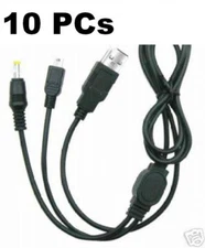 10 PC Lot 2in1 USB Charger Data Link Cable Sony PS2PS3PS4 Controller System PSP