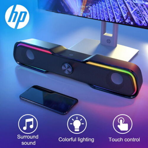 HP DHE-6002 3D Surround Soundbar Speaker Stereo Subwoofer RGB Gaming 3.5mm USB - Picture 1 of 6