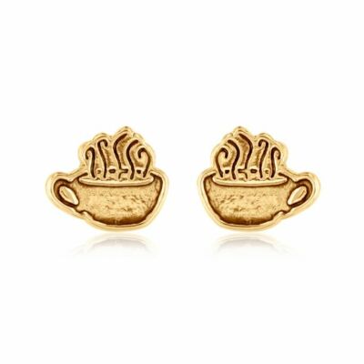 NEW NIB Alex and Ani Friends TV Show Coffee Mug Stud Shiny Gold Earrings W/Box