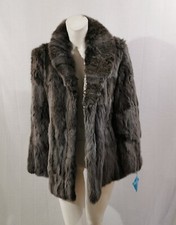 Freemans Grey Mix Coney Rabbit Fur Vintage 1980's Quilt Lined Jacket Size 14 New