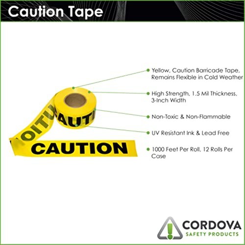 Cordova Pro Pack Yellow Caution Barricade Tape, 3 in. x 1000 ft. Roll, 12-Pack - Picture 5 of 7