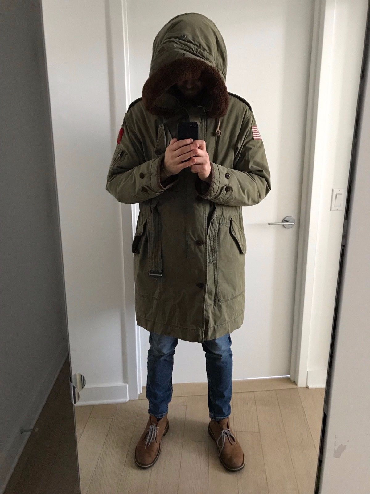Men's Hooded Polo Ralph Lauren Parka with American Flag Patch (Rare) image 7