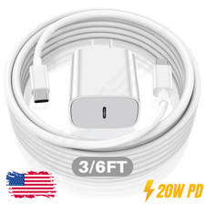 For iPhone 15 16 17 Pro Samsung 20W USB C Type C PD Fast Charger Adapter Cable