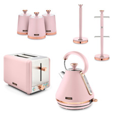 Tower Pink Set of 7 Kettle 2 Slice Toaster 3 Canisters Mug Tree & Towel Pole