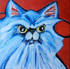 Original Cat Painting Collectible Persian Face Modern Art By Samantha McLean