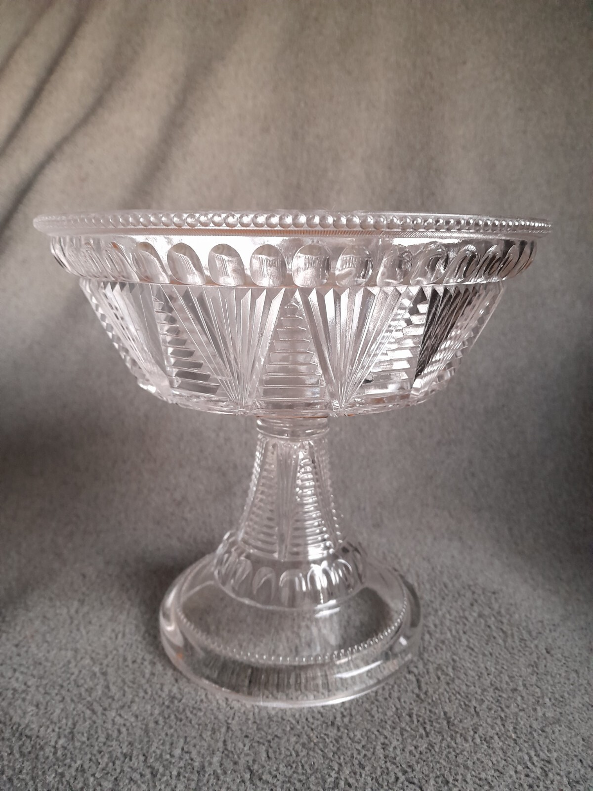 Antique Art Deco McKee Bros Glass Odonis Compote Pleat &Tuck/Washboard Geometric