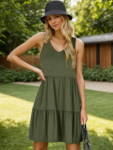 Women's Summer Casual Tank Dress Sleeveless Sundress Flowy Tiered Swing Dress - Picture 6 of 14