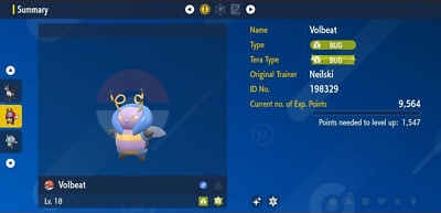 Pokemon Scarlet & Violet 6IV Shiny Volbeat Max EVs