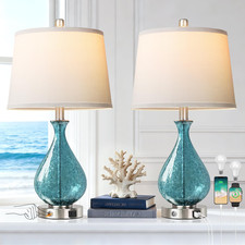 Qimh Glass Table Lamp For Living Room Bedroom Set Of 2 22.5 Led Light Touch