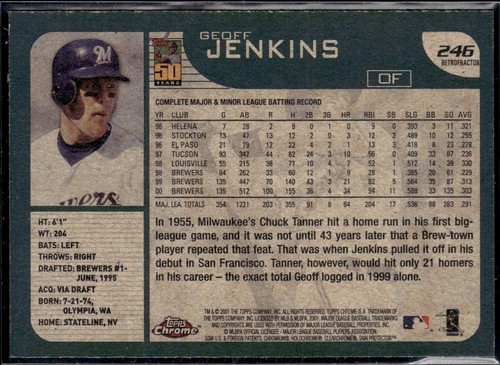 2001 TOPPS CHROME RETROFRACTOR PARALLEL #246 GEOFF JENKINS CENTERED BREWERS SP - Picture 2 of 2