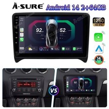 9"Carplay 2+64GB Android 14 Autoradio GPS NAVI DSP BT Für Audi TT 8J 2006-2014