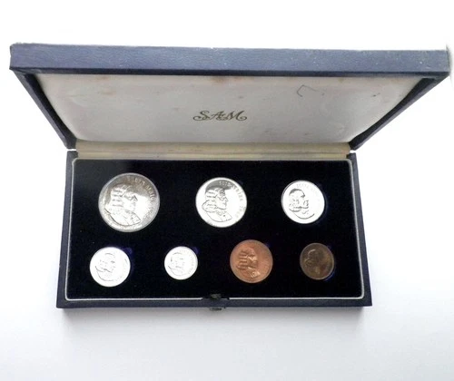 1965 South Africa 7-Coin Proof Set - 1 Rand Silver - Original SAM Box. BB3