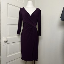 Lauren Ralph Lauren Plum 3/4 Midi Bodycon Wrap Around Dress Elegant Party Classy