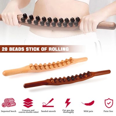 20 Perlen Holz Guasha Scraping Stick Massage Werkzeuge, körperformendes 60cm