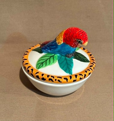 Lynn Chase JUNGLE JUBILEE Trinket Box Jar Dish Parrot Bird Macaw