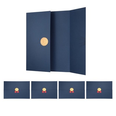 5 Pack Tri-Fold Certificate Holders, 12.6 x 9.1''Gold-Stamped, Dark Blue