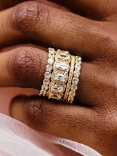 4pcs Yellow Gold Cubic Zirconia Ring Set Size 5 6 7 8 9 10 11 12