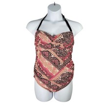 Isabel Maternity Swimsuit D/DD Large One Piece Halter Tie Back Padded Geo Print