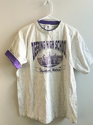 Vintage Portland Maine Deering High School grey purple t-shirt, L, USA