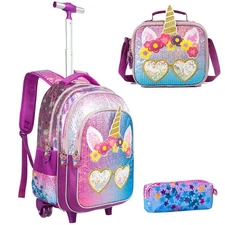Unicorn Rolling Backpack for Girls Wheels Backpacks for Girls for School Sequ...