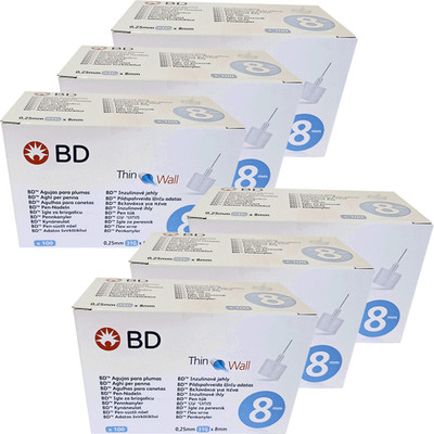 BD Thin Wall  Pennadeln 0,25mm (31G) x 8mm, 6 x 100 Stück, NEU 