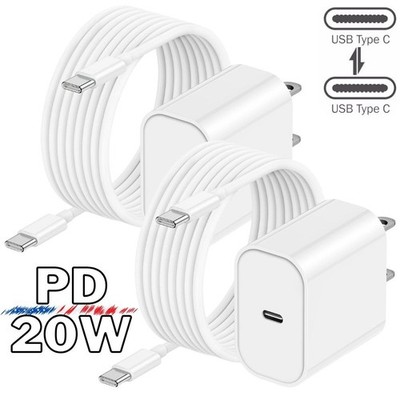 2X Type C Fast Charger For iPhone17 16 15 14 13 12 11 PD 20W Adapter USB C Cable