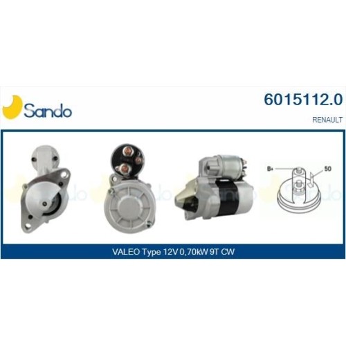 Démarreur Sando 6015112.0 compatible avec voiture Nissan et Renault