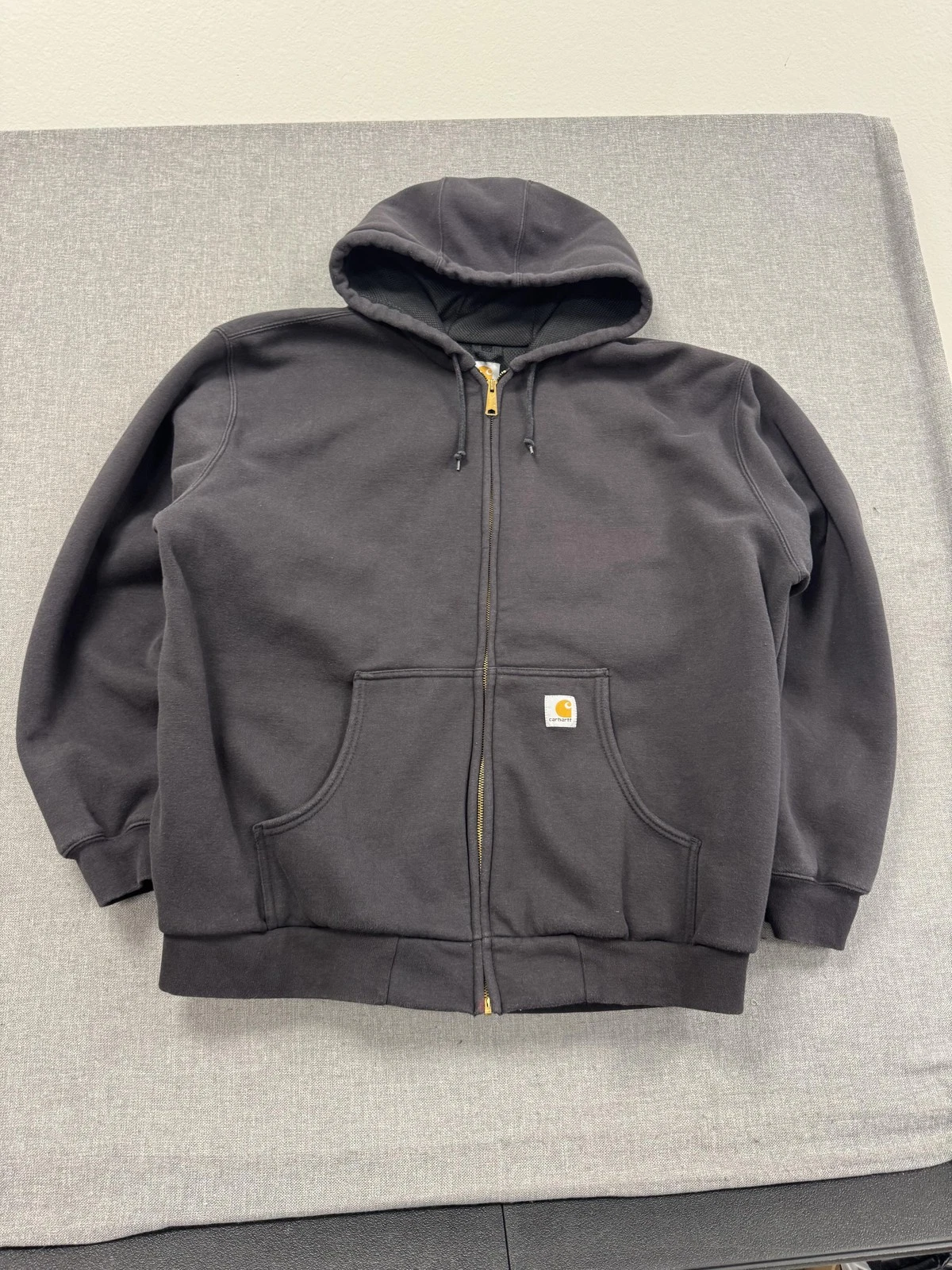 Vintage Carhartt Hoodie Mens 2XL Black Thermal Lined Full Zip Workwear J149