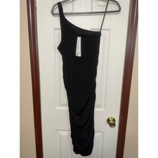 Aqua Black One-Shoulder Ruched Bodycon Cocktail Party Dress Size L