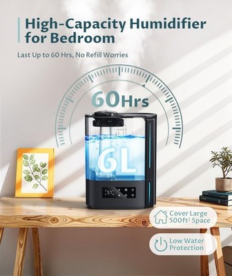 6L Plant Humidifier Indoor Timer Hose Cool Mist Ultrasonic Grow Tent Top  Black | eBay