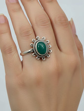 925 Solid Sterling Silver Green Malachite Designer Ring