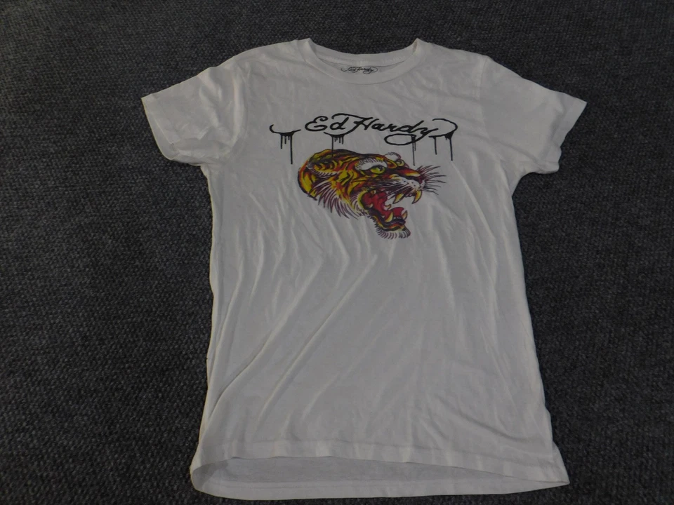 Ed Hardy рубашка мужская маленький белый тигр графический тату футболка капельный логотип Y2K стиль - Изображение 3 из 4