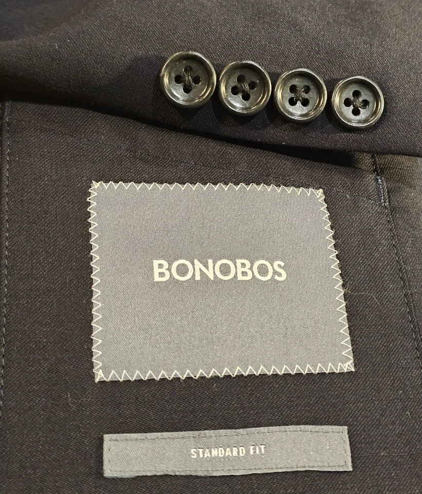 Chaqueta Blazer Bonobos Ajuste Estándar Mezcla Lana Negra Doble Ventilación Cosida Solapa 40R Foto 2 de 4