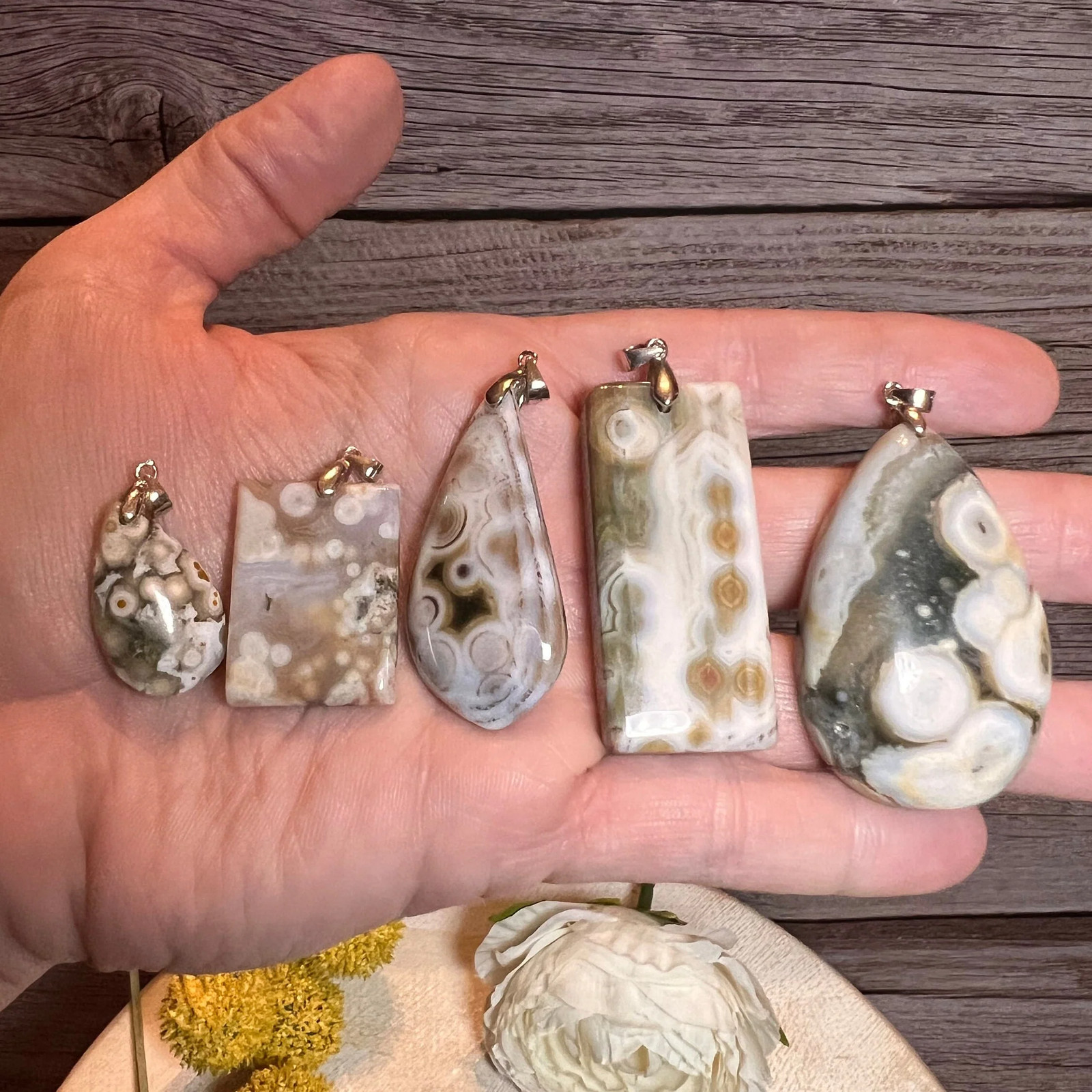 Orbicular Ocean Jasper Crystal Pendant *various shapes* 925 Sterling Silver