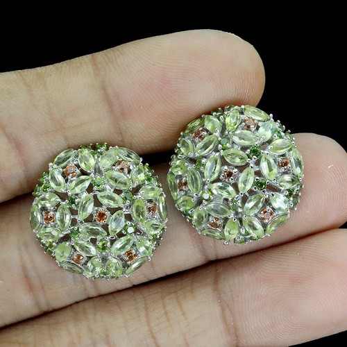 Summer 925 Sterling Silver Earrings Marquise Peridot Chrome Diopside Sapphire Ge - Picture 2 of 14