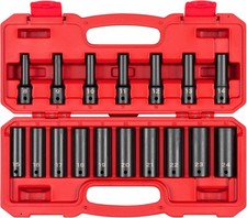 TEKTON 1/2 Inch Drive Deep 12-Point Impact Socket Set 17-Piece 8 - 24 mm 